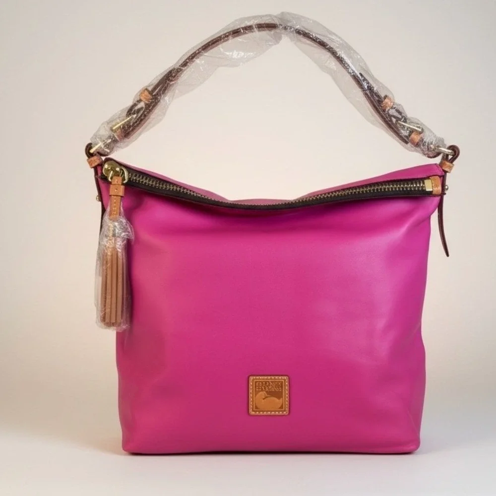 Dooney & Bourke Pink Leather Hobo Bag with Pouch and Keychain Set NEW